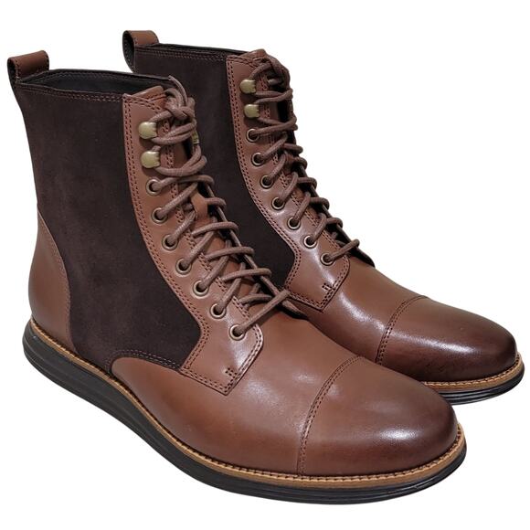 Cole Haan Men Original Grand Cap Toe Combat Boots Size US 9.5M Brown Black